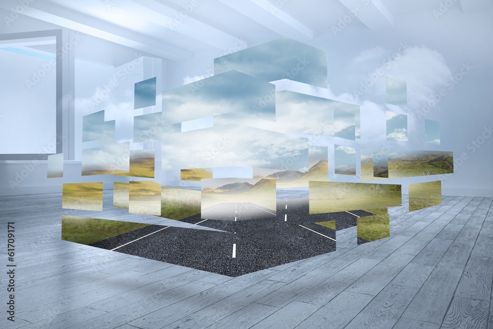 Aufkleber Composite image of open road on abstract screen