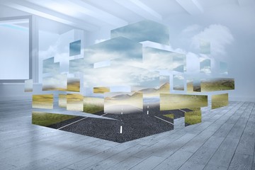 Composite image of open road on abstract screen