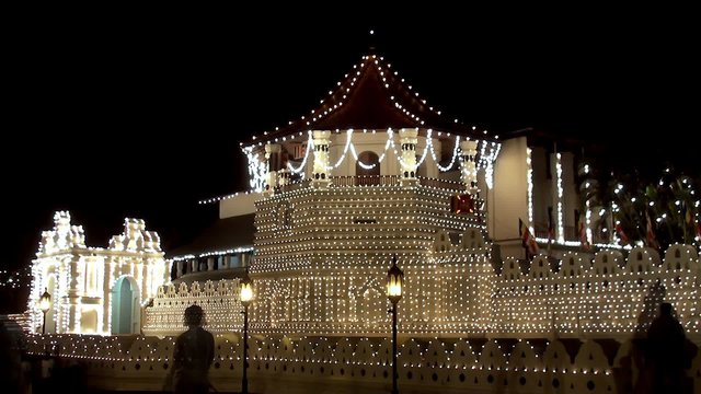 Patthirippua (Octagon) at Sacred Tooth Relic Temple at night.