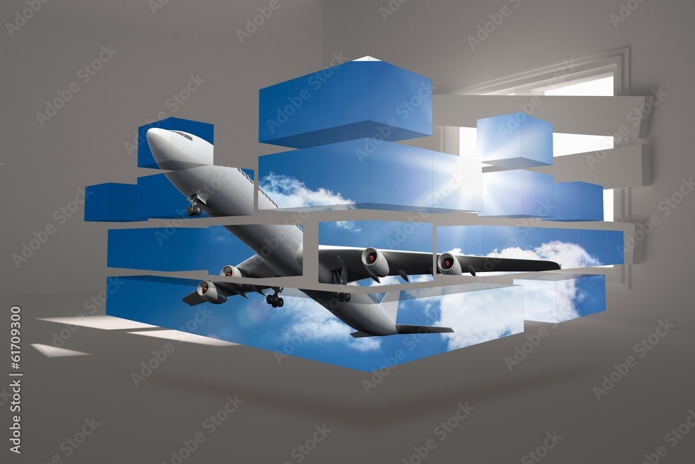 Poster composite image of airplane on abstract screen