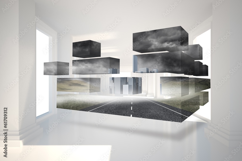 Poster composite image of road and city on abstract screen