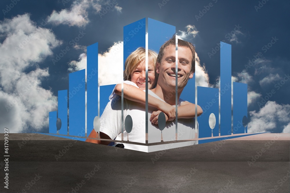 Poster composite image of father and son on abstract