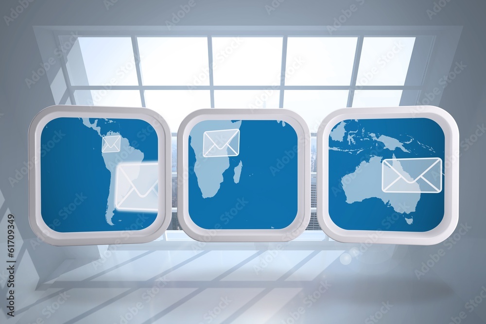 Poster Composite image of world map and email on abstract screen