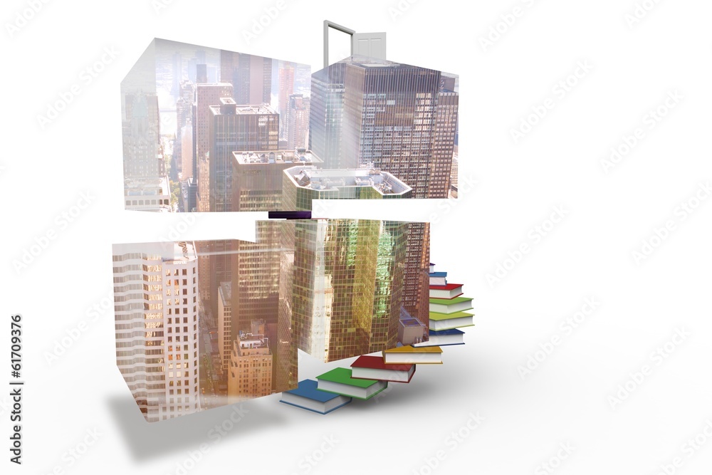 Poster Composite image of cityscape on abstract screen