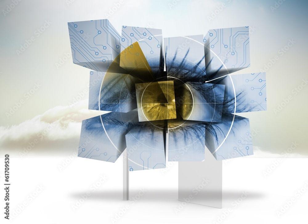 Poster composite image of eye on abstract screen