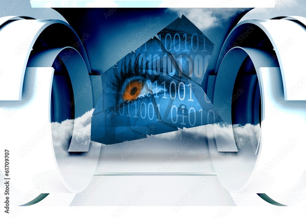 Poster Composite image of eye and binary code on abstract screen