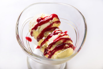ice cream with berry syrup