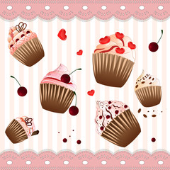 cupcake on the strip pink  background