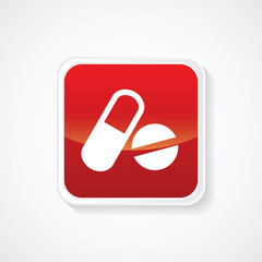 Pills & Capsule on Red Glossy Button. Eps.-10