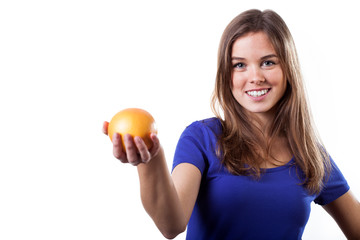 Healthy woman with orange