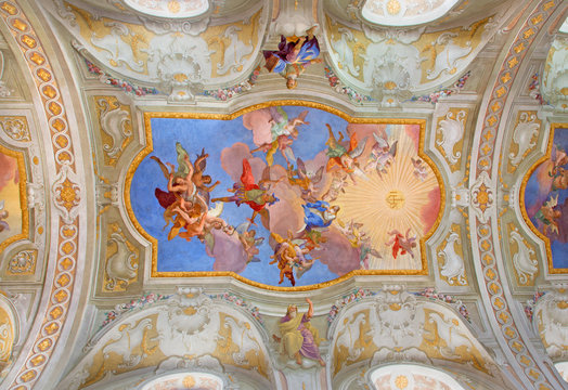 Vienna -  fresco on the ceiling of baroque st. Annes churc