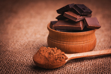 pieces of chocolate on the burlap