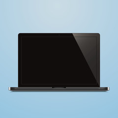 laptop open black screen blue background