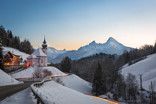 Maria Gern Church in Bavaria with Watzmann, Berchtesgaden, Germa