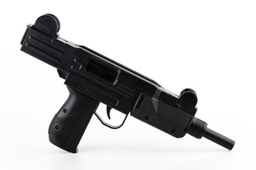 Black plastic gun isolated white background