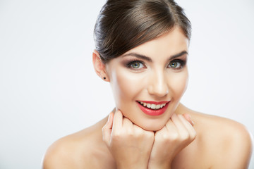 Naklejka premium Close up portrait of beautiful young woman face.