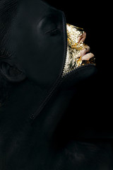 Creativity. Woman Colored Black with Zipper on her Face