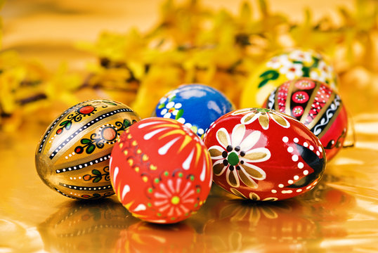 Easter eggs on gold background