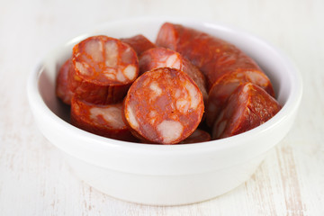 chourico in white bowl