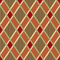 Rhombic tartan red and brown fabric seamless texture