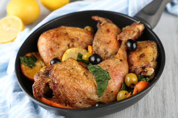 Homemade fried chicken drumsticks with vegetables