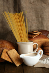 Tasty flour products close up