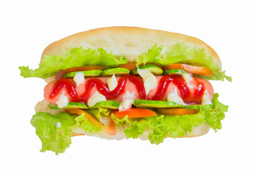 Hot dog and bread isolated on white background
