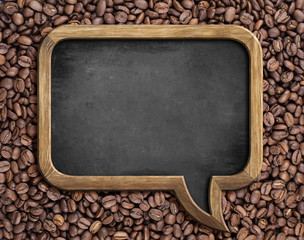 speech bubble blackboard over coffee beans background