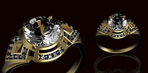 Gold Wedding Ring with diamond. Holiday symbol