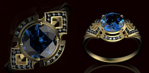 Gold Wedding Ring with diamond. Holiday symbol