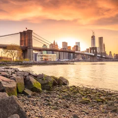 Fotobehang New York Brooklyn Bridge bij zonsondergang