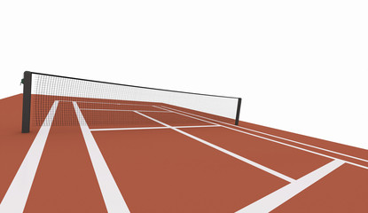 Red tennis court rendered on white