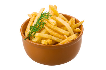 French fries on white background