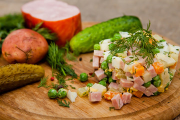 Russian traditional salad Olivier