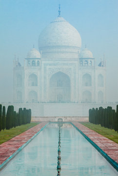 Taj Mahal in India  on a misty morning