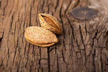 Almonds on wooden board