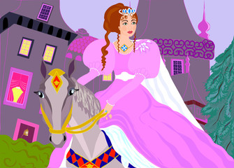Princess riding a horse. Vector.