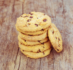 Vintage chocolate cookies on wooden