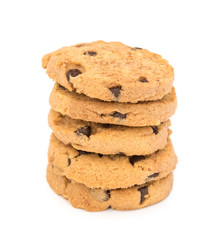 Chocolate chip cookies isolated on white background.