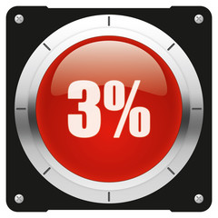 3 percent, modern glossy red icon