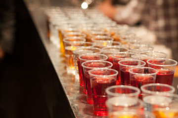 glasses of different drinks at party
