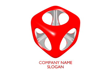 3D Firmenlogo, roter, aufgeschnittener Würfel