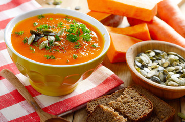 Homemade rustic pumpkin soup