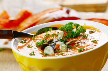 Homemade rustic pumpkin soup