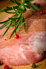 Raw pork meat closeup