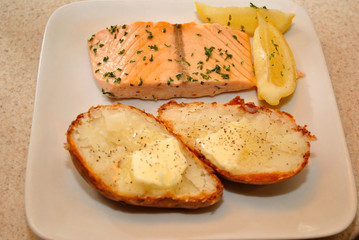 Baked Potato and Salmon Dinner