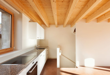 comfortable empty loft, interior, domestic kitchen