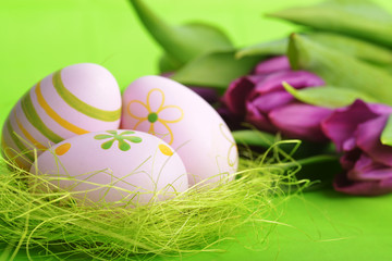 easter eggs  and tulip