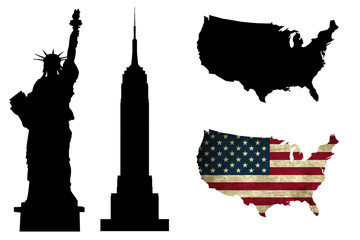 Naklejka premium Silhouette liberté empire state et états unis