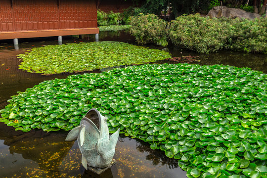 Fish Statue In A Japanese Style Garden